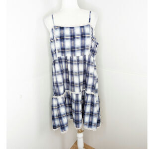 🎄 Style House EUC plaid sleeveless short dress XL blue white yellow